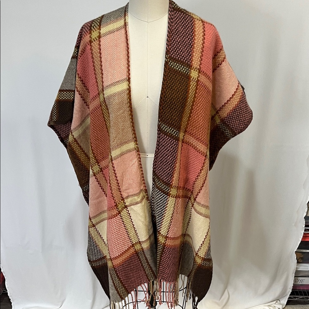 Anthropologie Pink and Brown Plaid Wrap